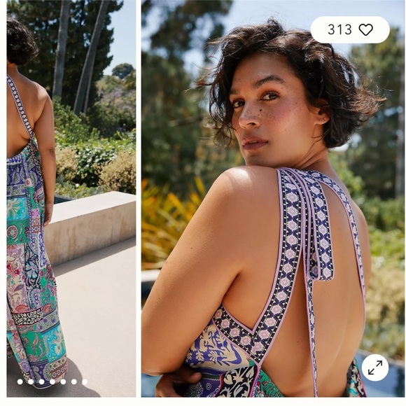 By Anthropologie Paisley Floral Pattern One-Shoulder Bow Maxi Dress size 2X - Picture 3 of 16